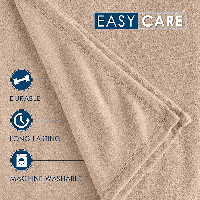 Twin Size Fleece Bed Blanket | Comfy Supersoft Fleece Blanket – All-Season Light Weight Throw Blanket | Luxuriously Soft | Throw Blanket for Couch and Sofa | Machine Wash | Beige