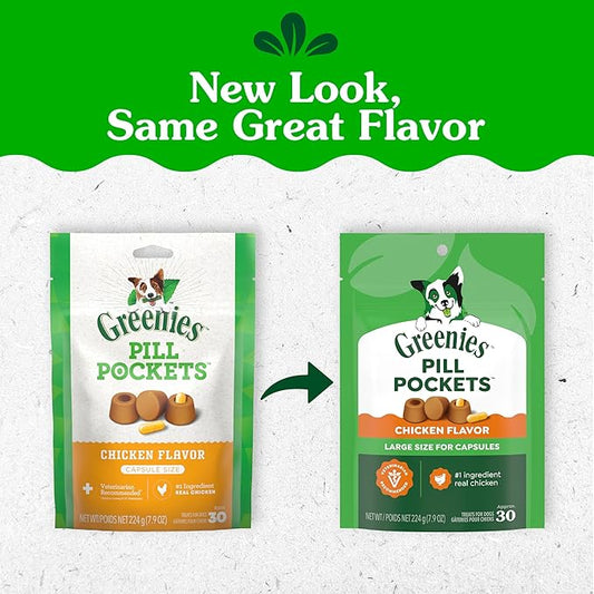 Greenies Pill Pockets for Dogs Large Size, Soft Dog Treats, Chicken Flavor, 7.9 oz. Pouch (30 Treats)