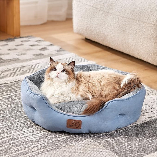 Bedsure Dog Beds for Small Dogs - Round Cat Beds for Indoor Cats, Washable Pet Bed for Puppy and Kitten with Slip-Resistant Bottom, 20 Inches, Frost Blue