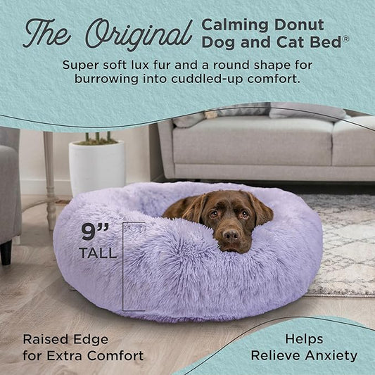 Best Friends by Sheri The Original Calming Donut Dog Bed for Large Dogs up to 100 lbs, Shag Faux Fur, Lavender, 36" x 36"