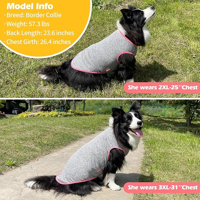 KYEESE 2Pack Dog Shirt, Lightweight Sun Protection Sleeveless Dog T Shirts for Medium Large Dogs, Breathable Pet Reflective Tank Top Summer Dogs Clothes for Outdoor Walking, Coral Red+Grey, 2XL