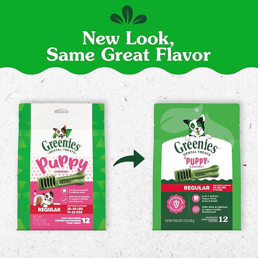 Greenies Dental Treats for Dogs, Veterinarian-Recommended Natural Puppy Treats Regular Size, 6 oz. Pack, 12 Count