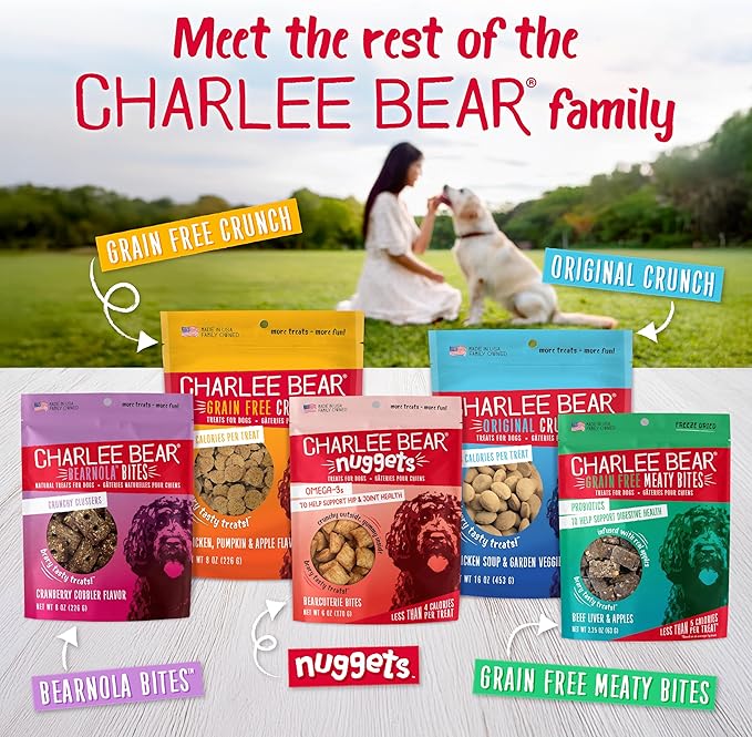 Charlee Bear Original Crunch Dog Treats, Chicken Liver, 16 Ounce Resealable Bag, Low Calorie Training Treats for Dogs, Limited Ingredient, Healthy, Crunchy Dog Snacks, Made in USA