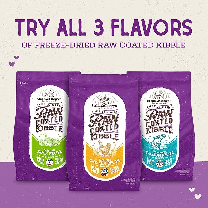 Stella & Chewy's Raw Coated Cat Food - High Protein, Grain-Free Kibble with Cage-Free Duck - Premium Digestive Support with Probiotics - Natural Small Kibble - Perfect For Picky Eaters - 2.5 lb Bag