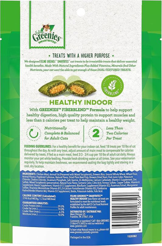Greenies Feline Smartbites Healthy Indoor Natural Treats for Cats, Tuna Flavor, 4.6 oz. Pouch (Pack of 2)