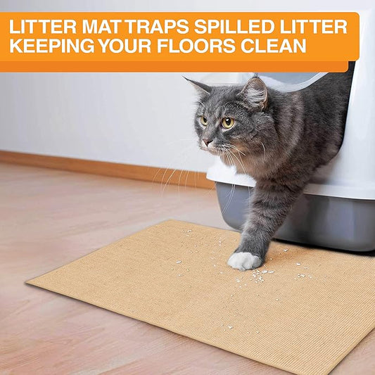 Neater Pets Jute Cat Litter Trapping Mat - Catches Spilled Litter Mess from Kitty Litter Box to Protect Floors, Soft on Cats Paws, Anti-Skid Backing, Easy to Clean, Beige, 24" x 36"