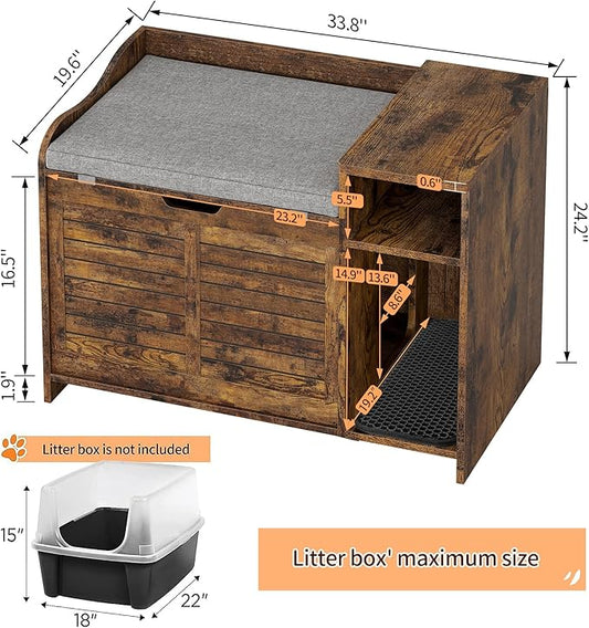 IDEALHOUSE Cat Litter Box Enclosures with Top Opening with Cushion, Cat Litter Box Furniture Hidden, Cat House, Privacy Cat Litter Box Cabinet, Storage Cabinet, Hidden Litter Box Furniture, Brown