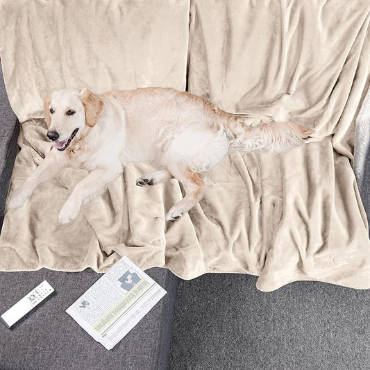 PETMAKER Dog Blanket - 80x100in Reversible Sherpa Blanket - Throw Blankets for Bed, Couch, Crate or Car - Machine Washable Puppy Essentials (Cream)