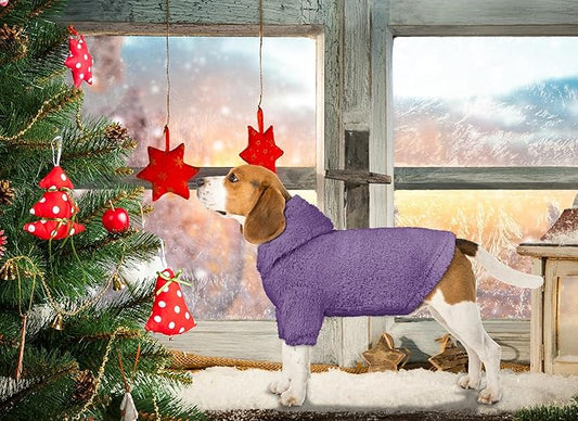 Fuzzy Dog Sweaters for Small Dogs Dog Hoodie Pet Clothes Warm Soft Cozy Coats Hooded Sweatshirt Fleece Small Pet Hoodies Sweater(Purple-S)