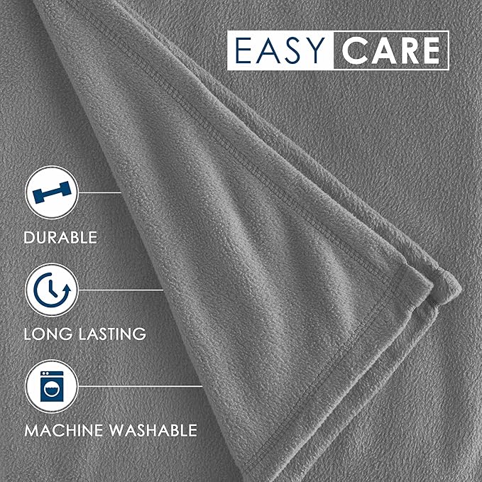 Twin Size Fleece Bed Blanket | Comfy Supersoft Fleece Blanket – All-Season Light Weight Throw Blanket | Luxuriously Soft | Throw Blanket for Couch and Sofa | Machine Wash | Gray | (Pack of 2)