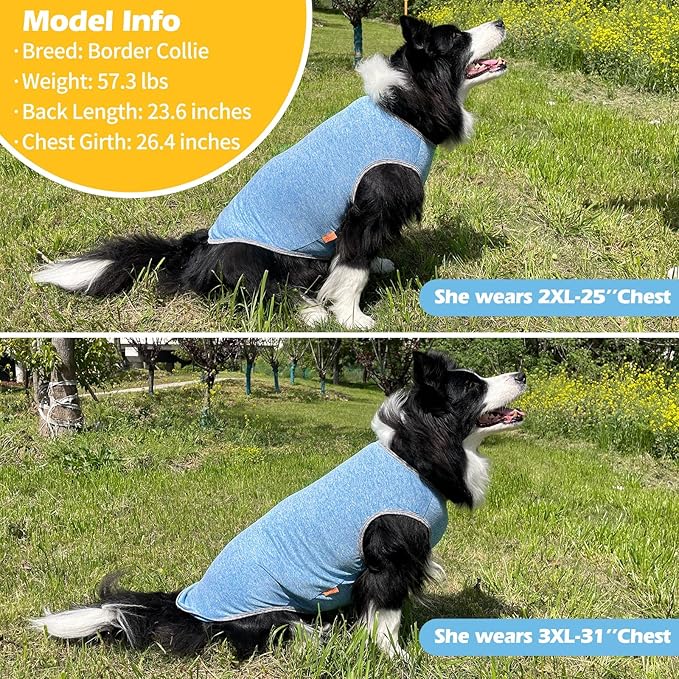 KYEESE 2Pack Dog Shirt, Lightweight Sun Protection Sleeveless Dog T Shirts for Large Dogs Boy, Breathable Pet Reflective Tank Top Summer Dogs Clothes for Outdoor Walking, Grey+Light Blue, 3XL