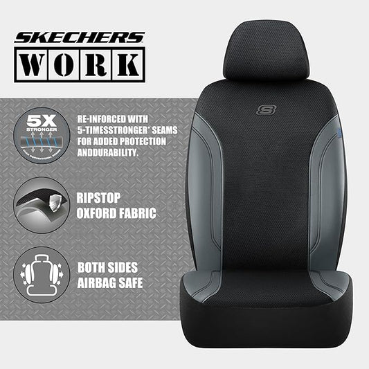 Skechers Car Seat Covers, Work Leather Seat Covers 5-Times Stronger Built-in Webbing, Oxford Fabric Seat Cover Full Sets, Airbag Compatible, Automotive Comfort for Cars, Trucks, SUVs,Grey