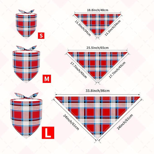 7 PCS Plaid Dog Bandanas for Large Dogs Breed Sewing Hemming Dog Bandana Print One Side XL Drool Bibs Party Grooming L