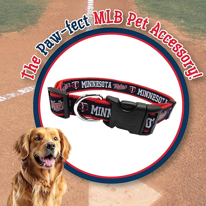 MLB Minnesota Twins Licensed PET COLLAR- Heavy-Duty, Strong, and Durable Dog Collar. Available in 29 Baseball Teams and 4 Sizes