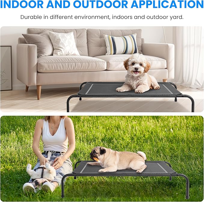 Simple Deluxe Cooling Elevated Dog Bed, Raised Portable Dog Cots Beds No-Slip Feet Durable Portable Indoor & Outdoor Pet Hammock Bed, 42x25.2x8 Inch, Grey