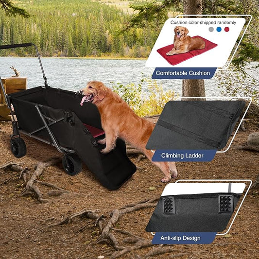 REDCAMP Folding Dog Wagon Cart with Extendable Rear End Heavy Duty, 220L Large Collapsible Utility Cart Dog Stroller with Tailgate for Sports Shopping Pet, Black