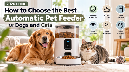 Dog and cat beside a smart automatic pet feeder with scheduled feeding, portion control and large food capacity in a modern home