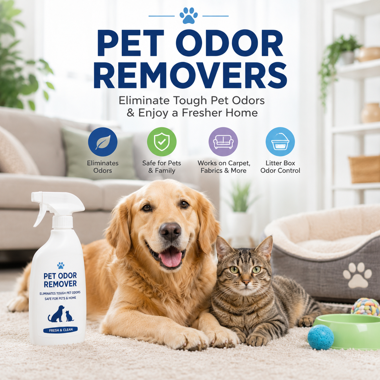 Pet Odor Removers for Carpet Furniture Pet Beds and Litter Box Odor Control
