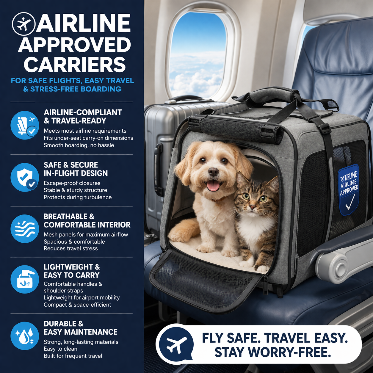 airline approved pet carrier dog cat cabin travel carrier flight approved pet bag under seat carrier