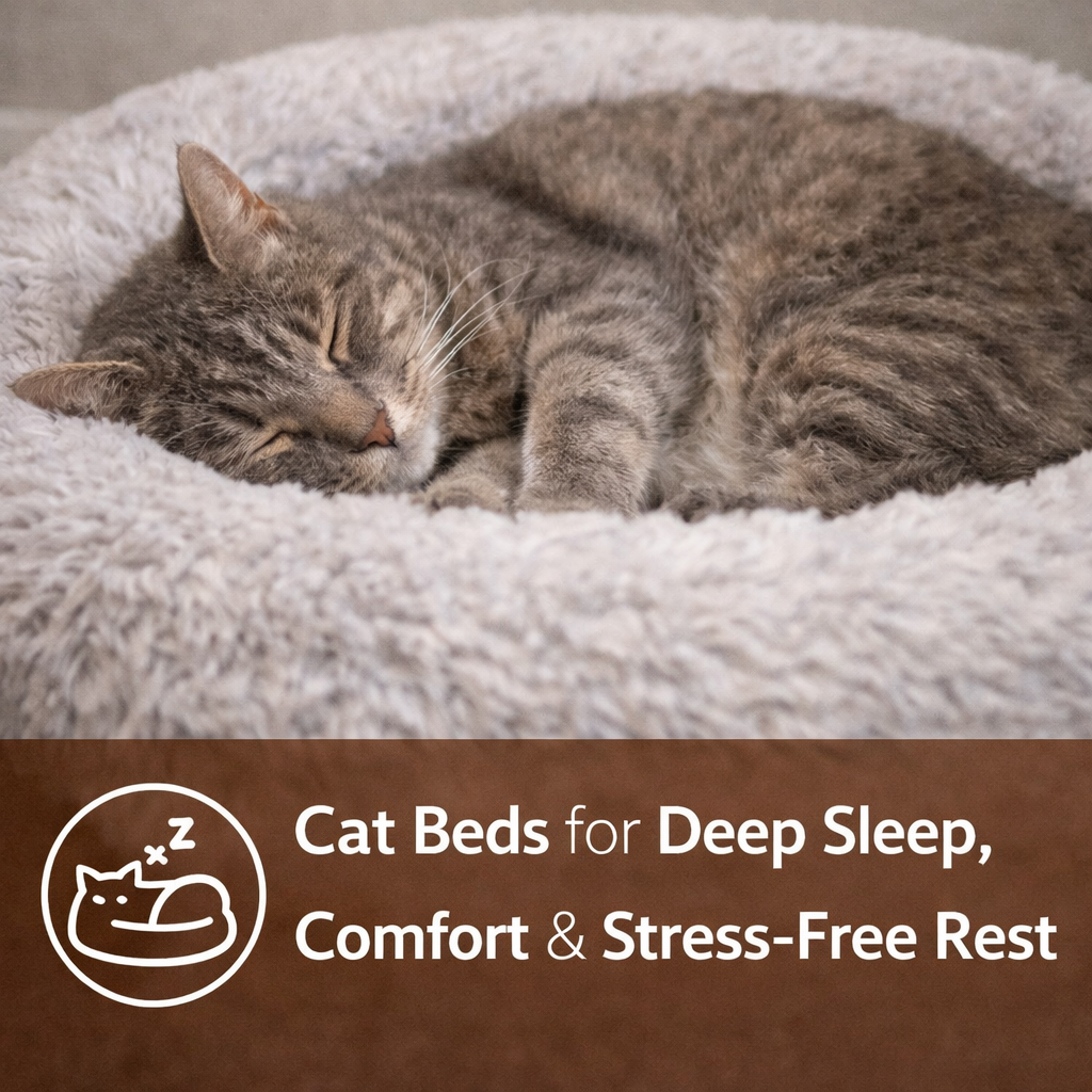 cat sleeping in soft cat bed calming warm indoor cat bed comfortable washable cat bed