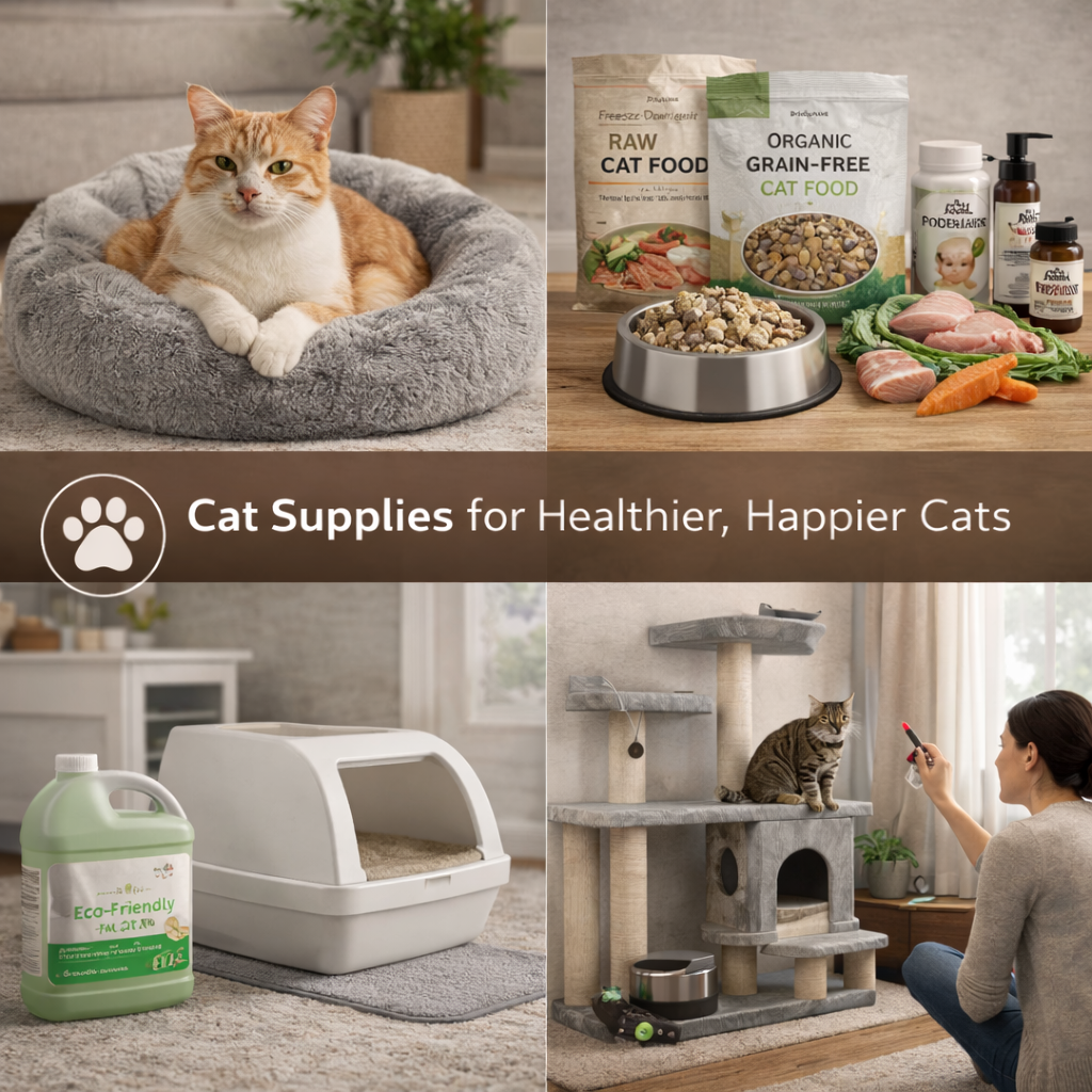 premium cat supplies including food litter toys and daily essentials