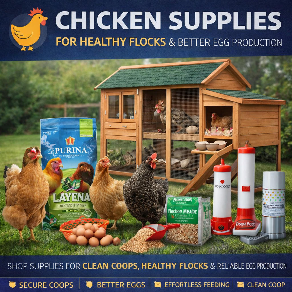 chicken supplies including coop feeder waterer feed and egg production accessories