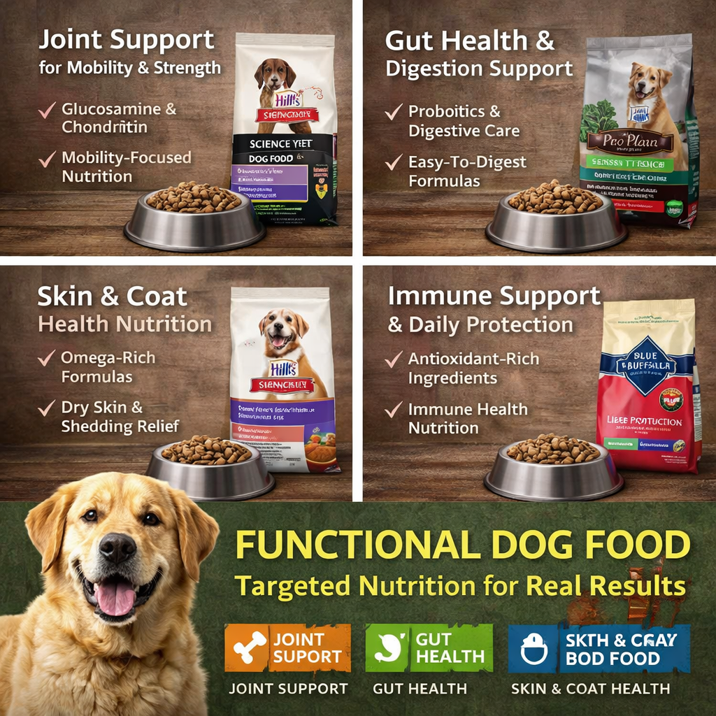 functional dog food for joint support gut health skin care and immune system support