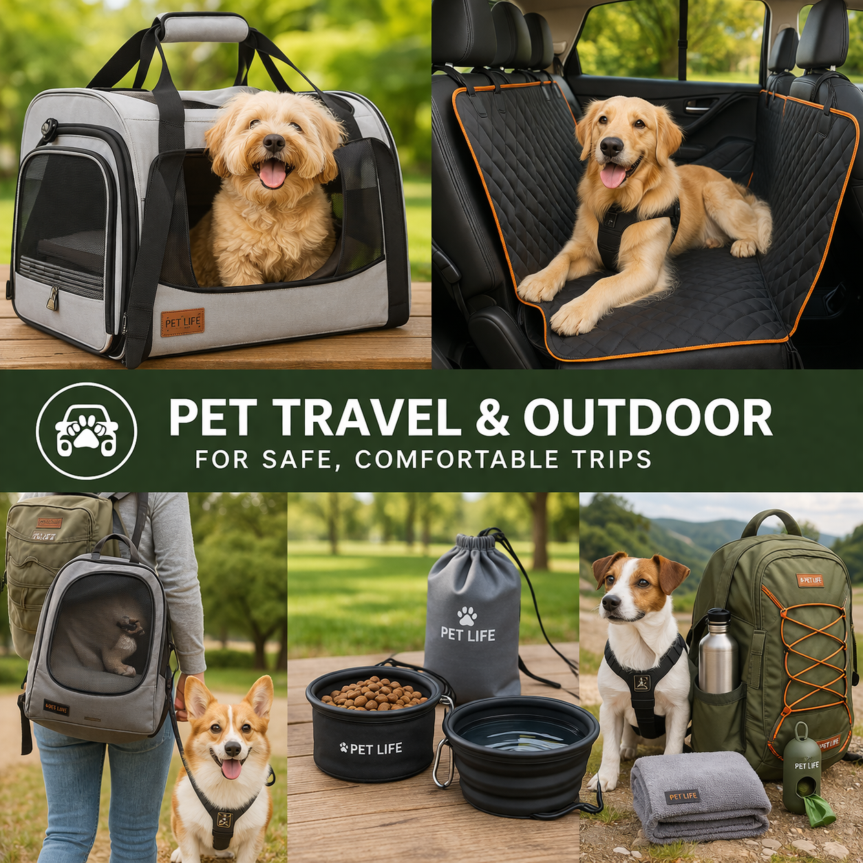 pet travel essentials including carrier car seat cover travel bowl outdoor gear