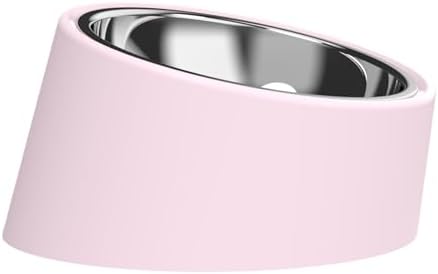 15° Tilted Dog Bowl for Medium Dogs & Flat-Faced Breeds - Anti-Choke Ergonomic Elevated Feeder Non-Slip Base - 2-in-1 Detachable Stainless Steel Food (M, Pink)