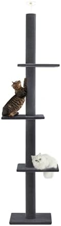 Max & Marlow 95-108" Floor to Ceiling Cat Tree for Indoor Cats, Dark Grey