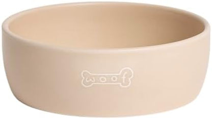 Pearhead Ceramic Dog Bowl - Neutral Taupe Woof Design, 20 oz