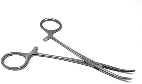 Dog Pet Ear/Nose Hair Puller Grooming Hemostat Locking Forceps Curved Pliers, 5.5" (14cm) Full Serrated Clamps Stainless Steel (Silver)