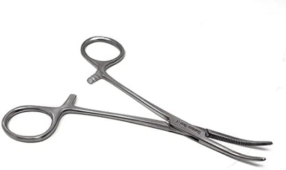 Dog Pet Ear/Nose Hair Puller Grooming Hemostat Locking Forceps Curved Pliers, 5.5" (14cm) Full Serrated Clamps Stainless Steel (Silver)