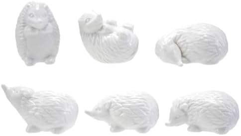 The Bridge Collection Miniature Hedgehog Figurine Set - Adorable Set of 6 White Stoneware Hedgehogs - Decorative Woodland Accents Perfect for Nature Inspired and Cozy Cottage Decor