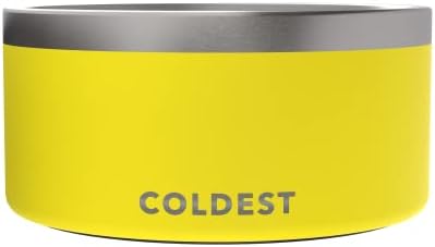 Coldest Dog Bowl - Anti Rust Metal, Non Slip, 3 Layers Insulated Stainless Steel Dog Bowls - Spill Proof & Heavy Duty - Water Bowl for Dogs, Cats & Pets, Dish Washer Safe (200 oz, Solar Yellow)