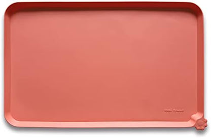 Hoki Found L Silicone Non Slip Pet & Cat Dog Feeding Tray - Waterproof & Pet Water Mats for Carpet - Burnt Coral