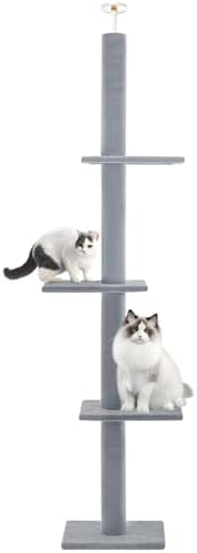 Cat Craft Cat Tree Floor to Ceiling 95-108" Tall Cat Tree Carpet Cat Tower Kitten Tree Sisal Scratching Post and Mat Cat Pole for Indoor Cats, Gray, 4-Tier