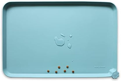 Hoki Found L Silicone Non Slip Pet Food Tray - Dog Cat Bowl Mats - Waterproof Dog Cat Food Mats for Carpet - Light Turquoise
