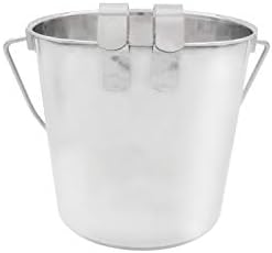 Fuzzy Puppy Flat Sided Pail with Dual Hooks, Snugly Fit On Dog, Cat and Critter Crates & Cages, Heavy Duty Stainless Steel | 4 Quart, (PN: FSP-4)