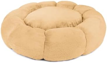 Sherry Kline Pets “Daisy Round” Donut Shape Calming Bed for Dogs and Cats, from Soft Faux Fur, Available in 4 Sizes, Machine Washable