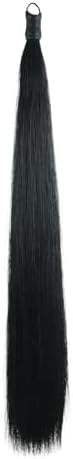 33.5 IN Long 1 LB Horse Tail Extension with Braided Horsehair Loop & Blunt Cut Bottom (Jet Black)