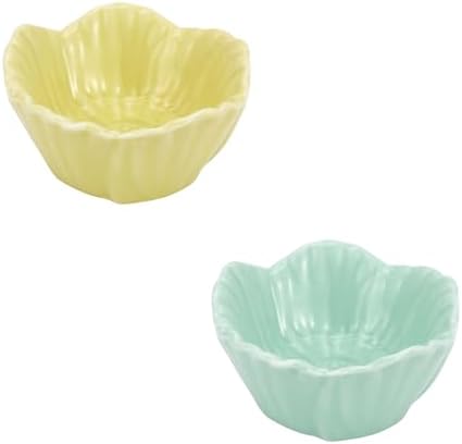 Small Ceramic Hamster Bowl, Easy to Clean Anti Flipping Hamsters Food and Water Bowl, Small Animal Bowls for Dwarf Hamster, Parrots (Yellow+Green, s,2pcs)