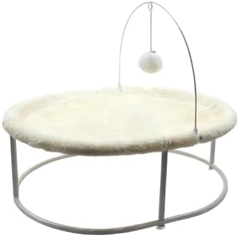 Cat Hammock Bed Indoor & Outdoor, Elevated Pet Bed Free Standing with Iron Frame for Max 66LBS Capacity, Ideal for Large Cat and Small Dogs, All-Season Pet Supplies, Off-White