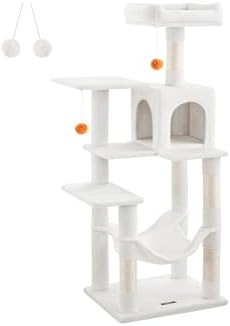 Feandrea Cat Tree, 54.2-Inch Cat Tower, Multi-Level Condo, Cream White