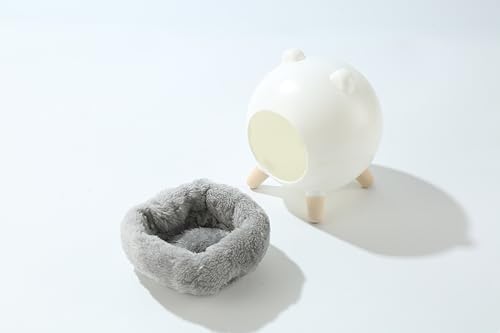 TUTU&LELE Hamster Hideout Space Elf Nest, Tiny House Bed with Round Plush Pad for Hamsters, Mice, Gerbils to Sleep & Play (White)