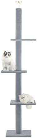 Max & Marlow 95-108" Floor to Ceiling Cat Tree for Indoor Cats, Light Grey
