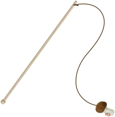 TTcat Natural Wooden Cat Wand Toy with Catnip Plush Mushroom, Thick Unbreakable Rope Interactive Cat Teaser Stick with Bell, Indoor Kitten Boredom Relief Hunting Play Toy for Cats.