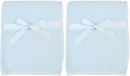 TL Care Fleece Blanket with Silk-Like Satin Trim, Soft, Warm & Cozy, Blue, 30" x 30" for Boys and Girls, Perfect for Baby Carrier, Stroller, Travel and Gifting (Pack of 2)