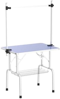 Lyromix 36'' Stainless Steel Pet Dog Grooming Table, Arm/Noose/Tray, Blue