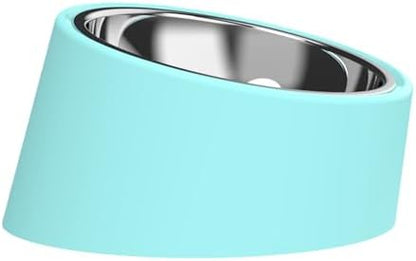15° Tilted Dog Bowl for Small Dogs Flat-Faced Breeds - Anti-Choke Ergonomic Elevated Feeder Non-Slip Base - 2-in-1 Detachable Stainless Steel Food & Water Bowls - Calm Blue Cool & Clean - (Ｍ, Blue)